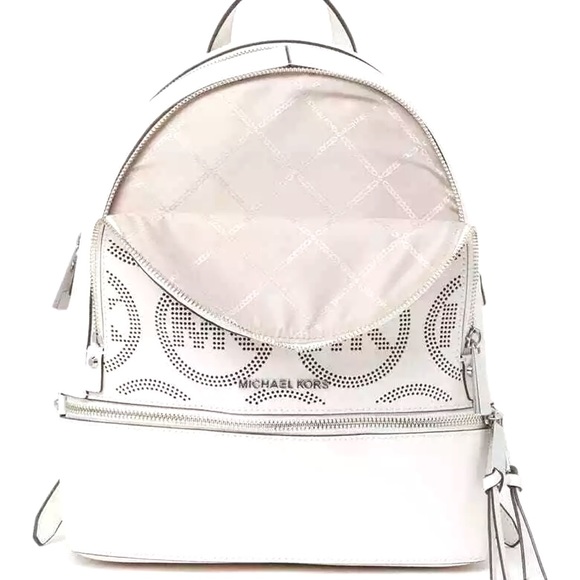 Michael Kors Rhea White/Silver Medium Leather Backpack - Picture 4 of 14